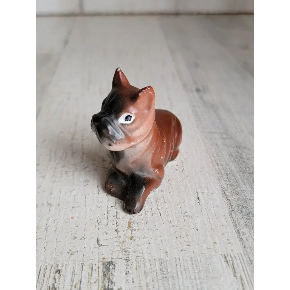 Japan Vintage puppy boxer dog mini ceramic figure‎ xmas